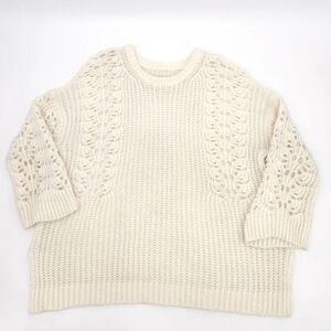 Anthropologie Pilcro Sweater Devenne Pointelle Knit Pullover Size Large Ivory